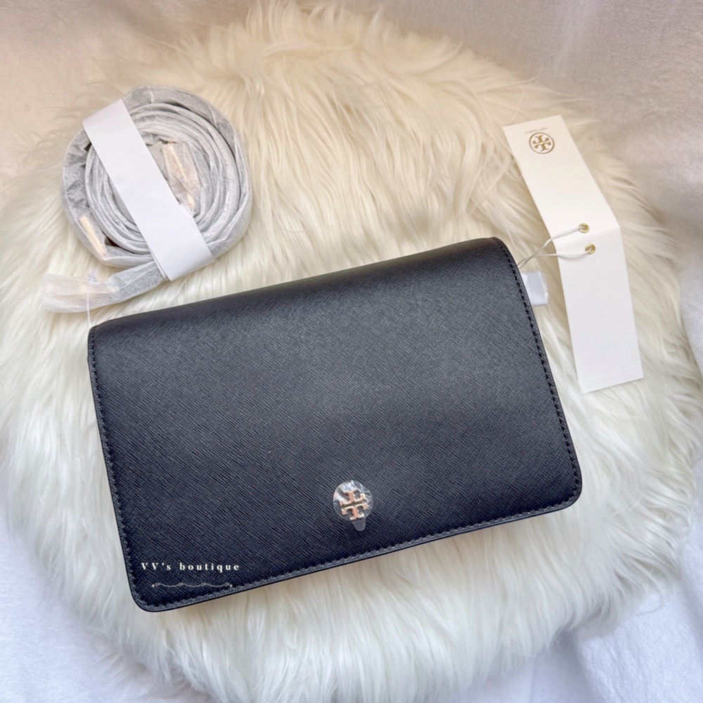 NWT Tory Burch Emerson Combo Saffiano Leather Crossbody Black 58440 RARE